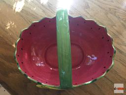 Watermelon dishes - 2 - basket 12"wx9.5"w & divided platter 15.5"wx10.25'w