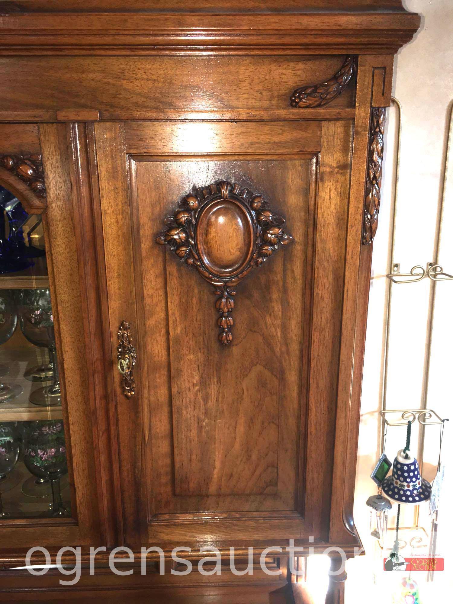 Furniture - Vintage buffet/china cabinet, mirrored backsplash, 3 door top, 3 drawer, 3 door base