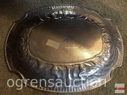 Tray - Wilton metal ornate oval serving tray, 19.5"wx15.5"w