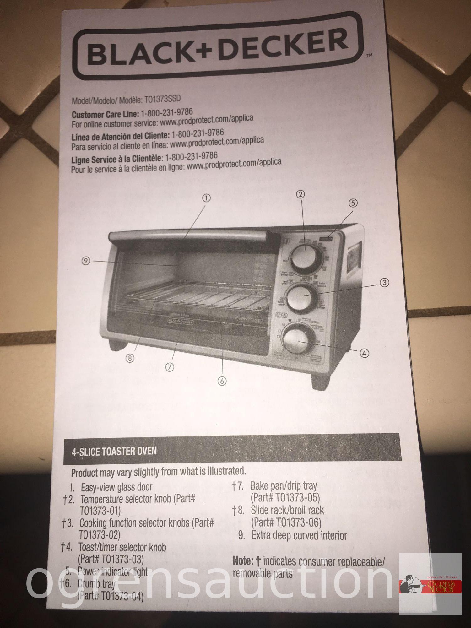 Appliance - Black & Decker 4 slice Toaster oven, slide rack and drip tray