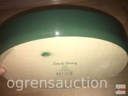 Bakeware - Emile Henry, France, oval baking dish 01.07, green/white interior, 8"wx11"w