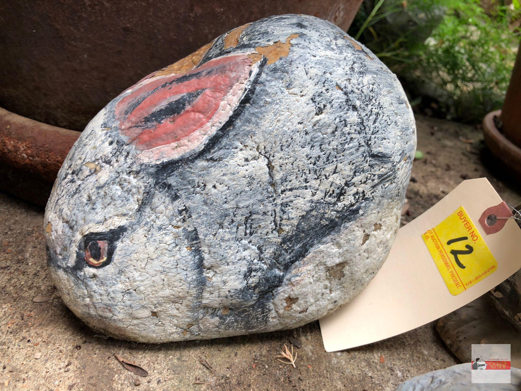 Yard & Garden - 4 Bunnies, 2 - 4"x5" resin, 4"x6" cement, painted rock