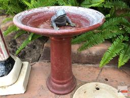 Yard & Garden - sm. pottery birdbath 12"wx14"h with frog 4"w