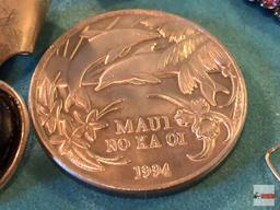 Jewelry - necklace, earrings, brooches, Maui trade dollar 1994