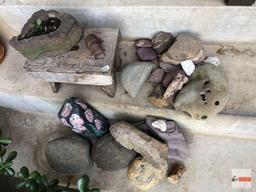 Yard & Garden - misc. garden rocks, potted rock & sm. bench