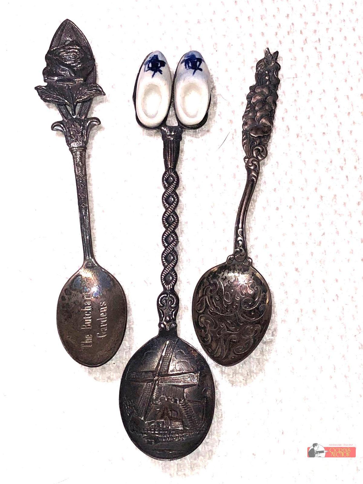 Collector Spoons - 3 sterling, Holland, Butchart Gardens, Ashbury Park NJ Boardwalk