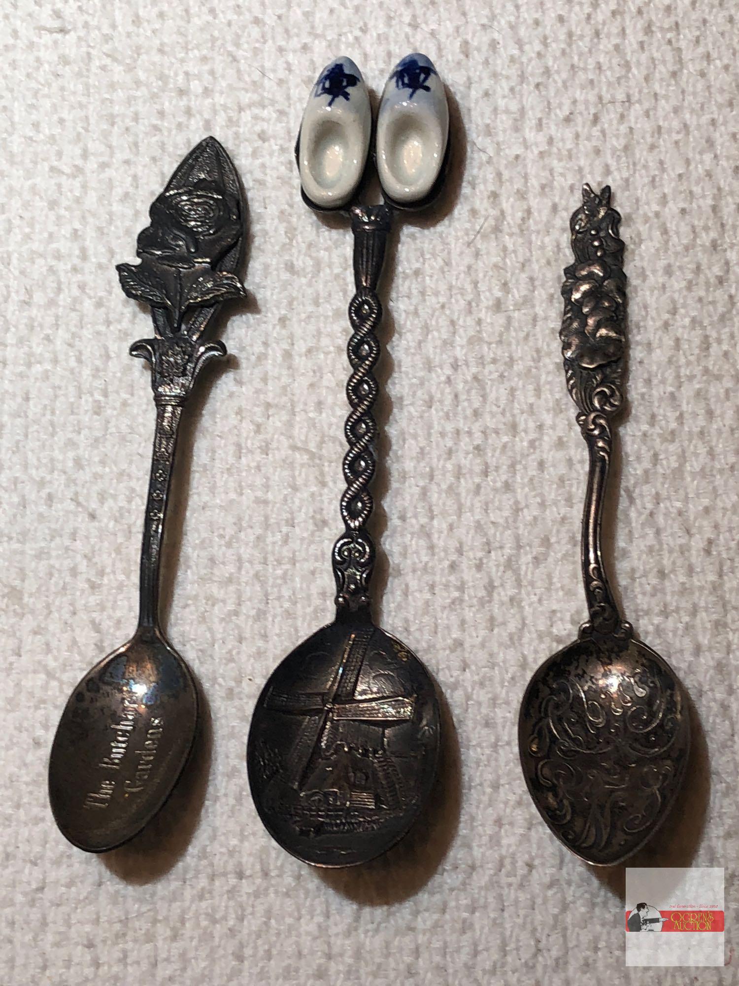 Collector Spoons - 3 sterling, Holland, Butchart Gardens, Ashbury Park NJ Boardwalk