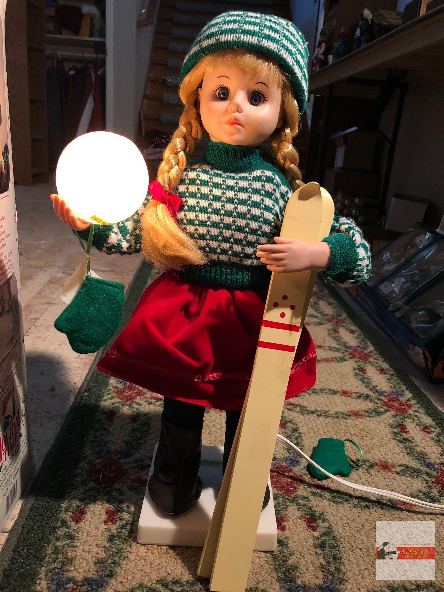 Holiday Decor - Christmas - Girl skier, Motion-ette, animated & illuminated figure, electric