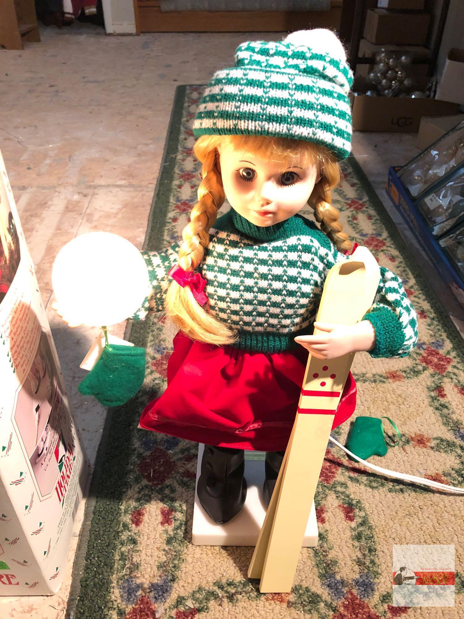 Holiday Decor - Christmas - Girl skier, Motion-ette, animated & illuminated figure, electric