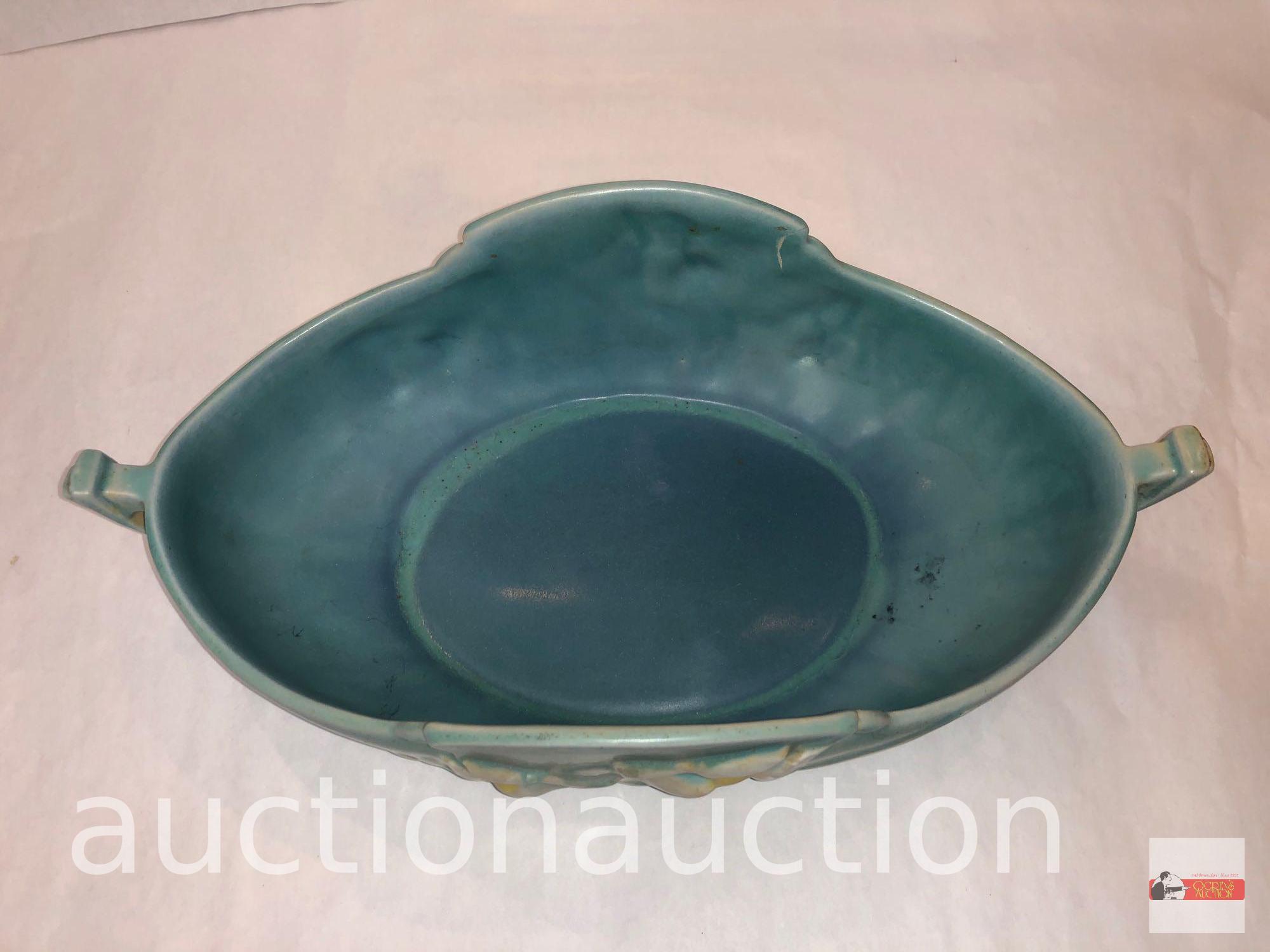 Roseville Pottery - 1939 Iris console bowl, #362-10, blue, 12.5"wx6.75"dx3.75"h