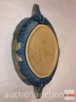 Roseville Pottery - 1944 Clematis console bowl, #458-10 blue, 14"wx7"dx3.5"h