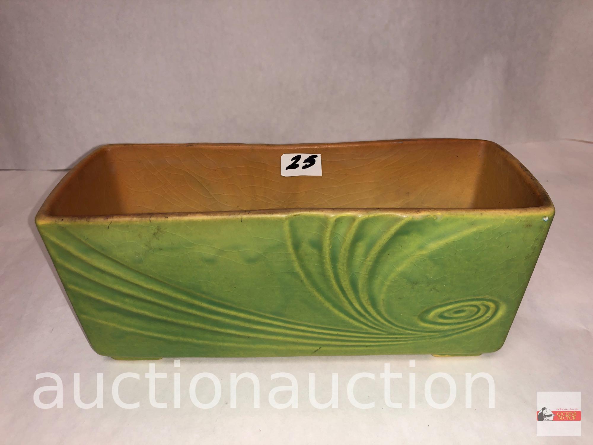 Roseville Pottery - 1949 Florane window box planter #R94-8 green, 8.75"wx3.25'dx3.5"h