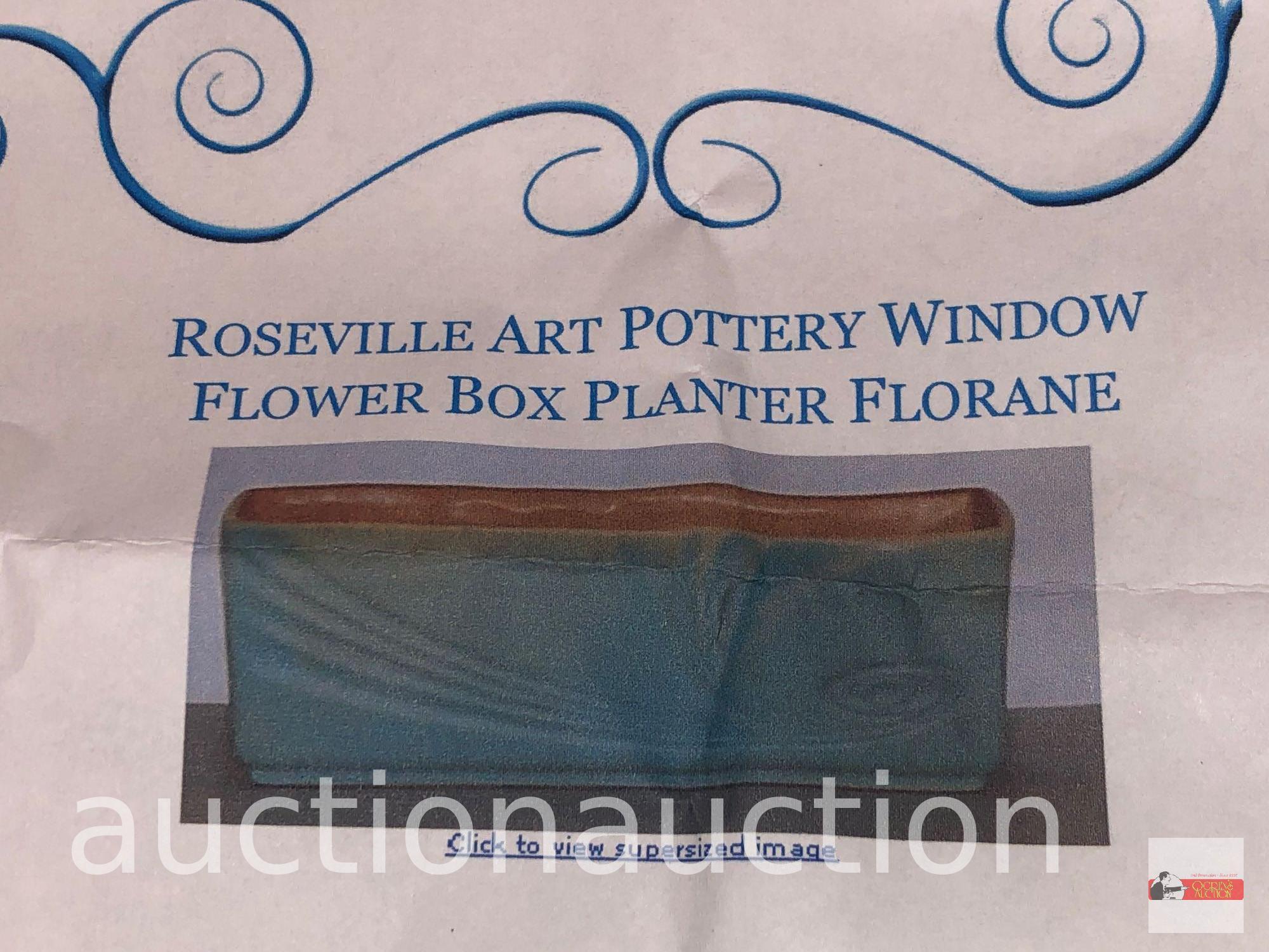 Roseville Pottery - 1949 Florane window box planter #R94-8 green, 8.75"wx3.25'dx3.5"h