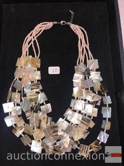 Jewelry - Necklace, Multi strand mother of pearl square & round beads, 9.5"h
