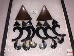 Jewelry - Pr. Earrings, lg. 4" clip on, designer marked, M. Baer Acc. S. F.