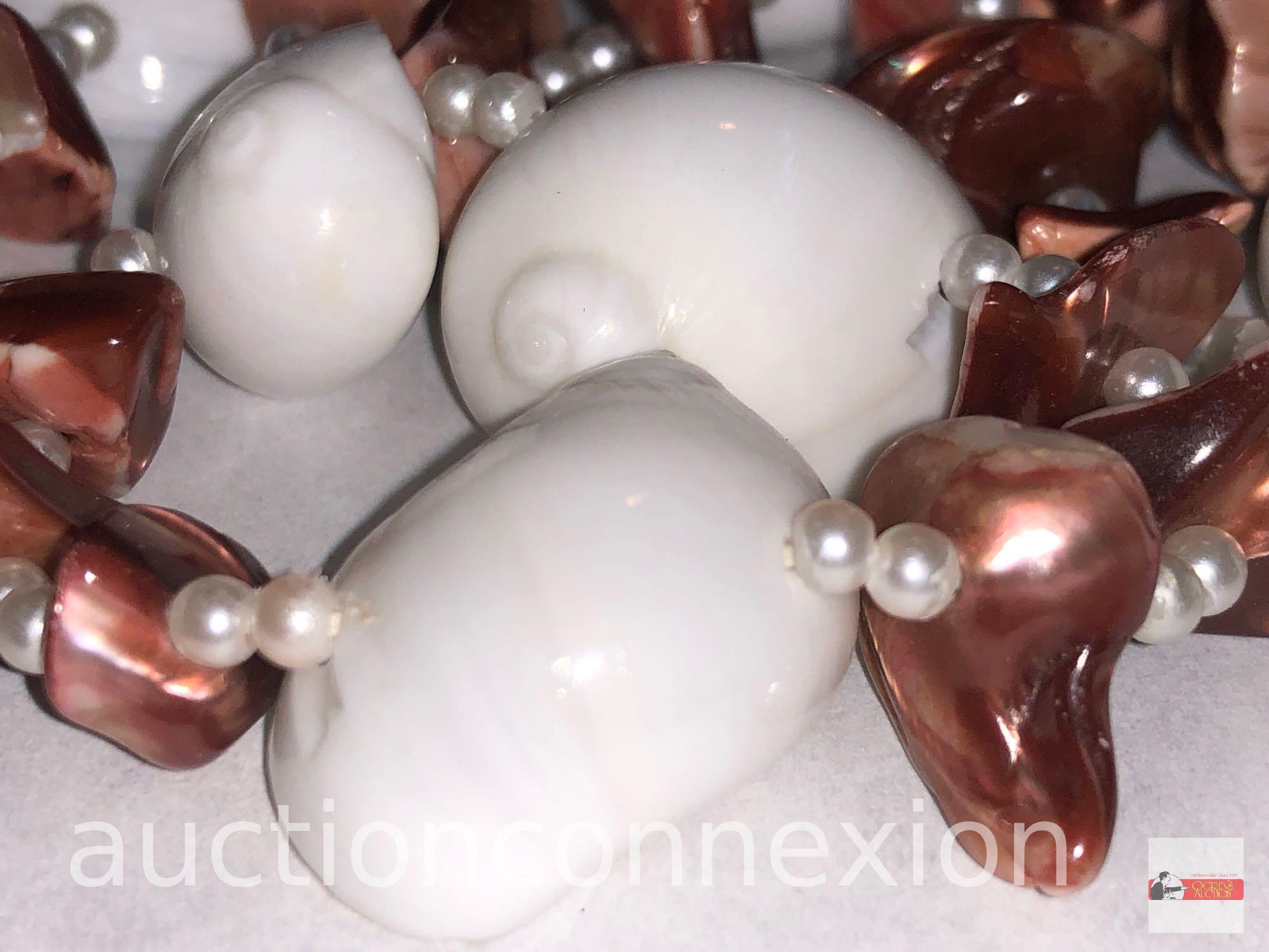 Jewelry - Necklace, lg. Long shell, semi precious stone, simulated pearls