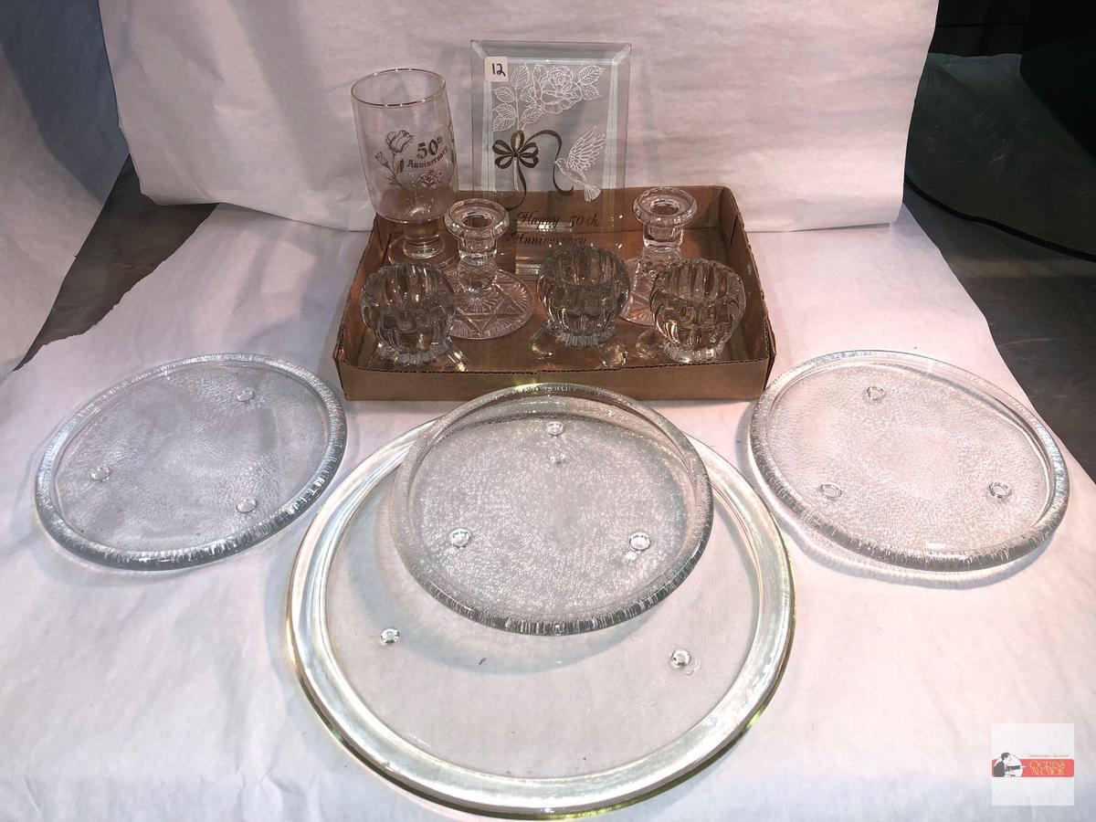 Glassware - Candle holders and 2 - 50th anniversary collectibles