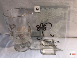 Glassware - Candle holders and 2 - 50th anniversary collectibles