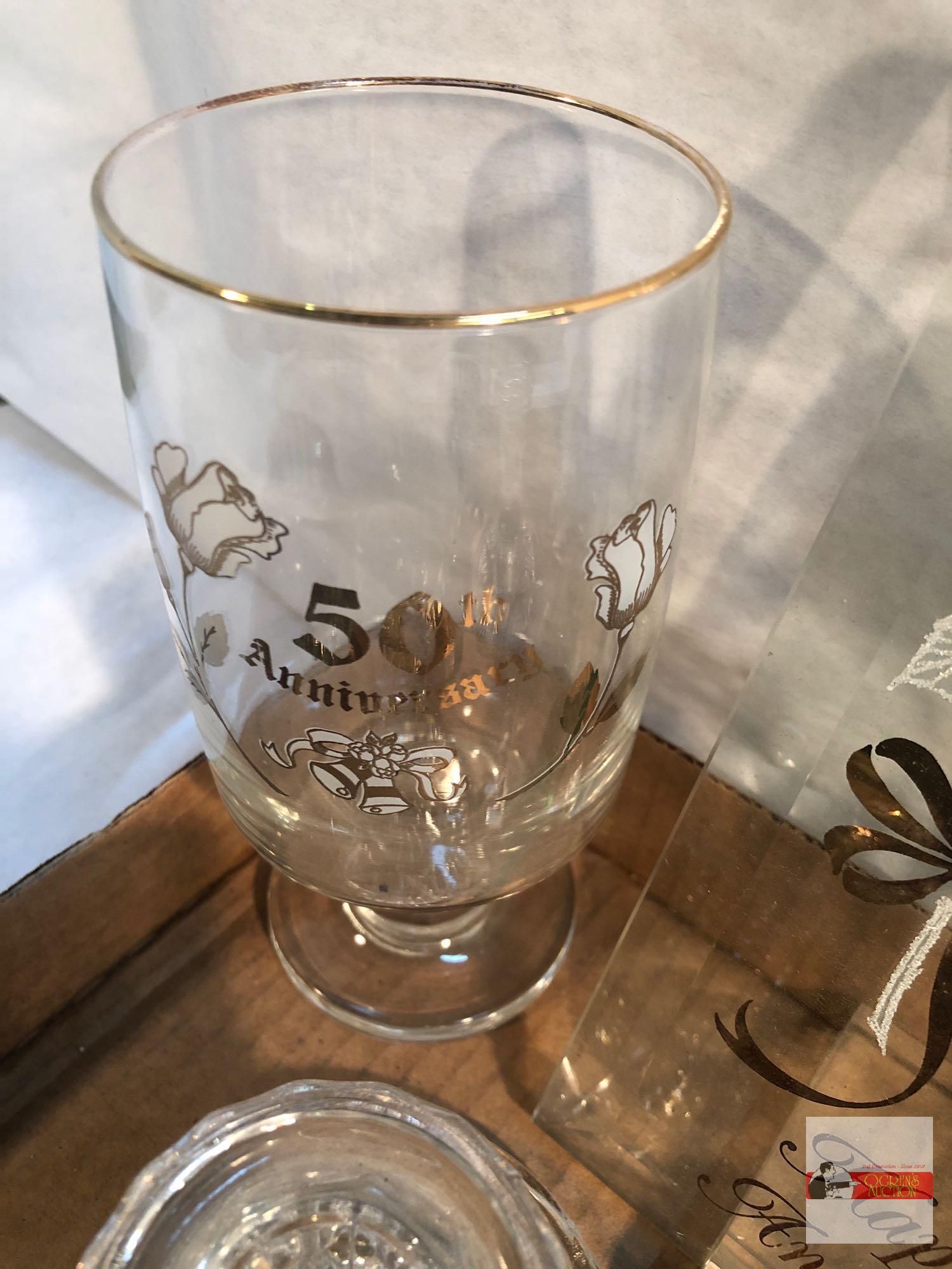 Glassware - Candle holders and 2 - 50th anniversary collectibles