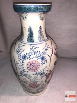 Vase - Asian/Chinese Vase Bl/wh/pink 12"h