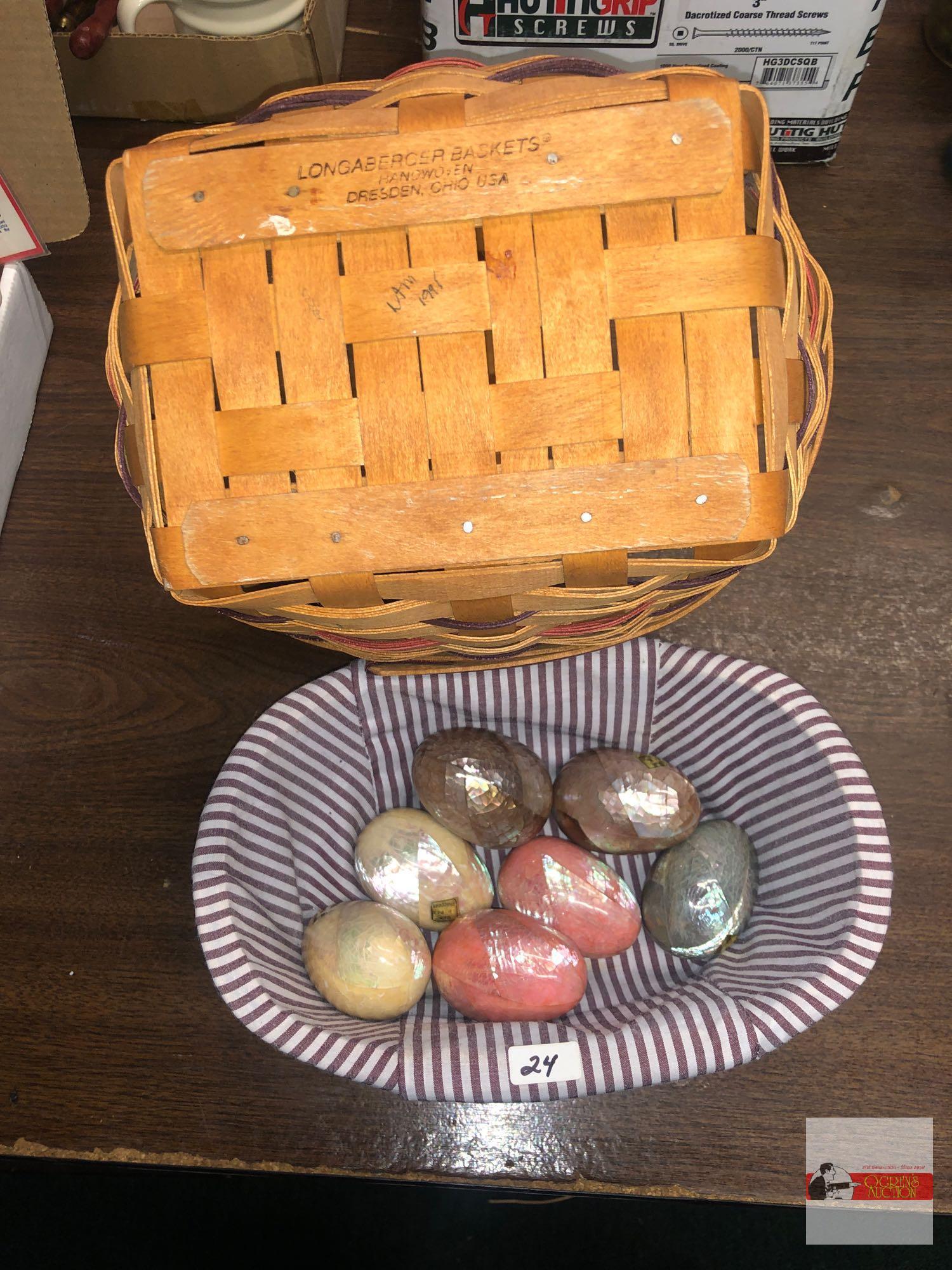 2 Baskets - 1 Longaberger and 7 decor eggs