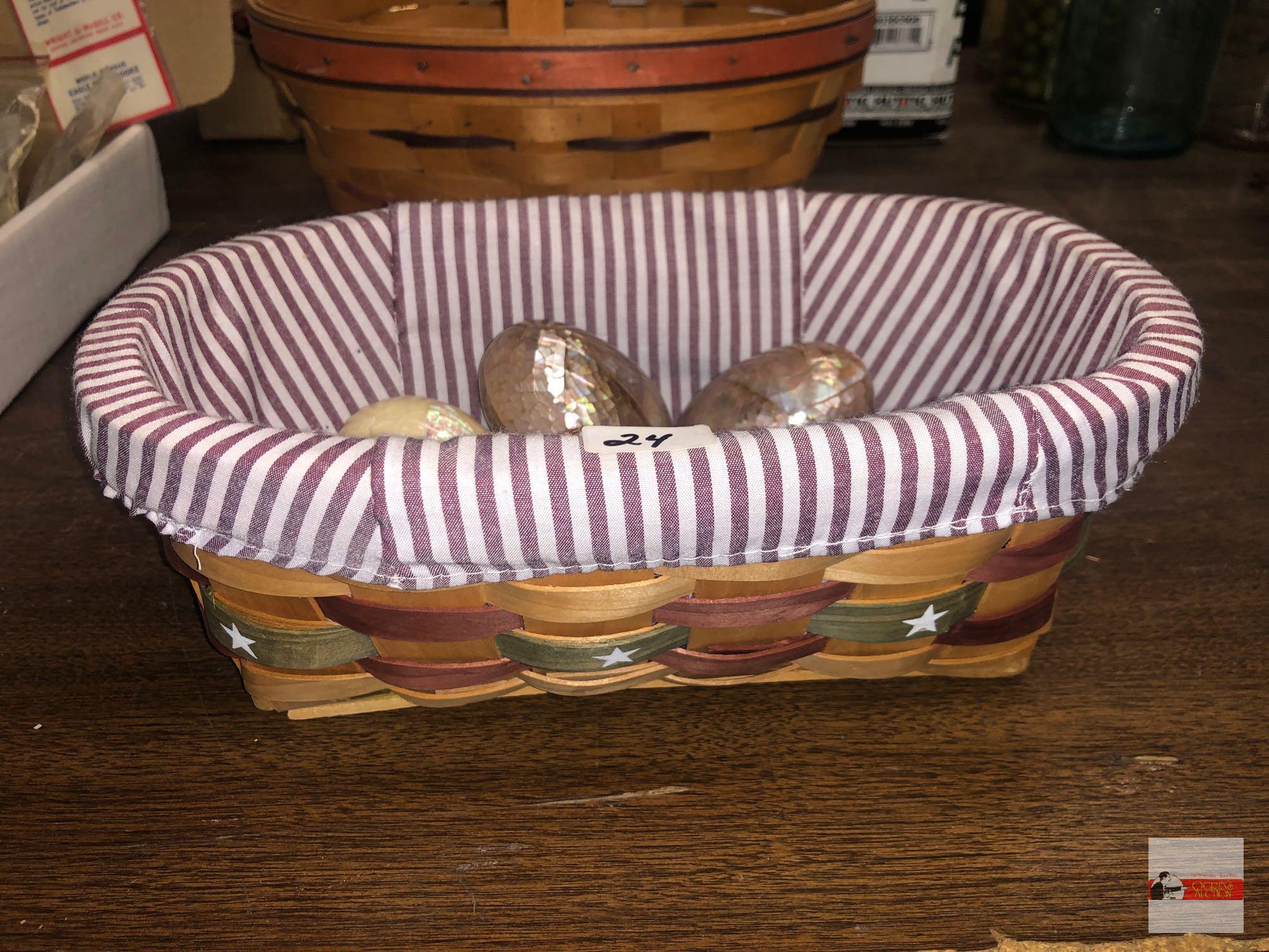 2 Baskets - 1 Longaberger and 7 decor eggs