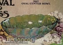 Carnival Glass, 1970's Green oval center bowl in original box