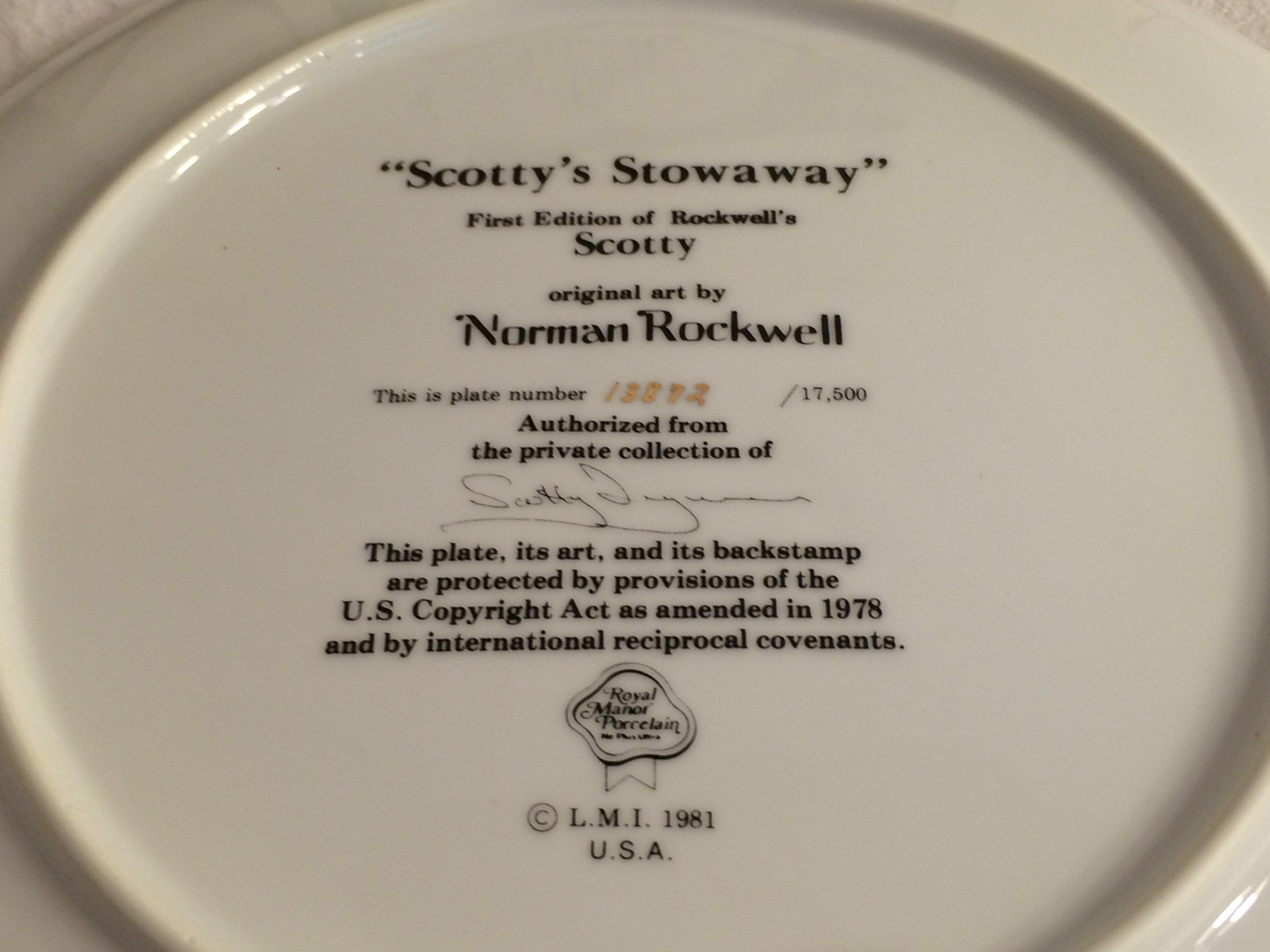 Collector Vintage 1981 Porcelain Plate "Scotay's Stowaway" #13872 Size:10.1/2"Round  Plate