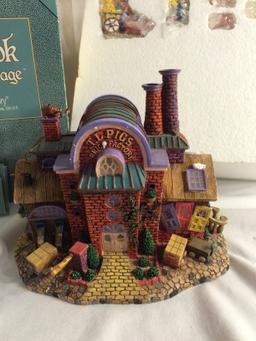 Collector Storybook Village Fairy Tales "T.L. Pigs Brick Factory" Handpainted Missing Light Set of 6