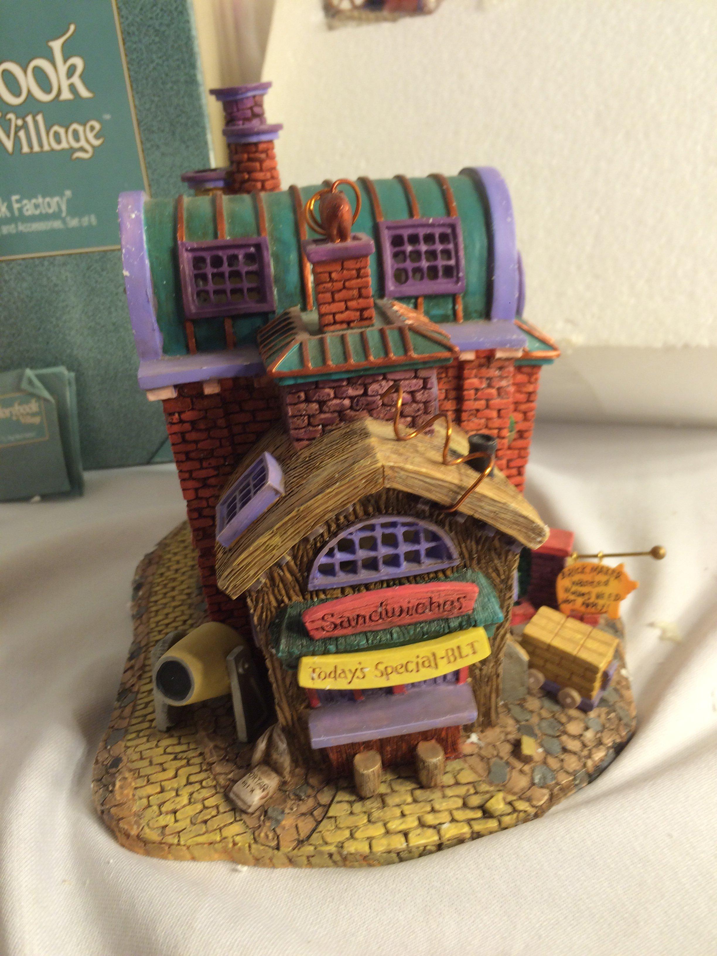 Collector Storybook Village Fairy Tales "T.L. Pigs Brick Factory" Handpainted Missing Light Set of 6