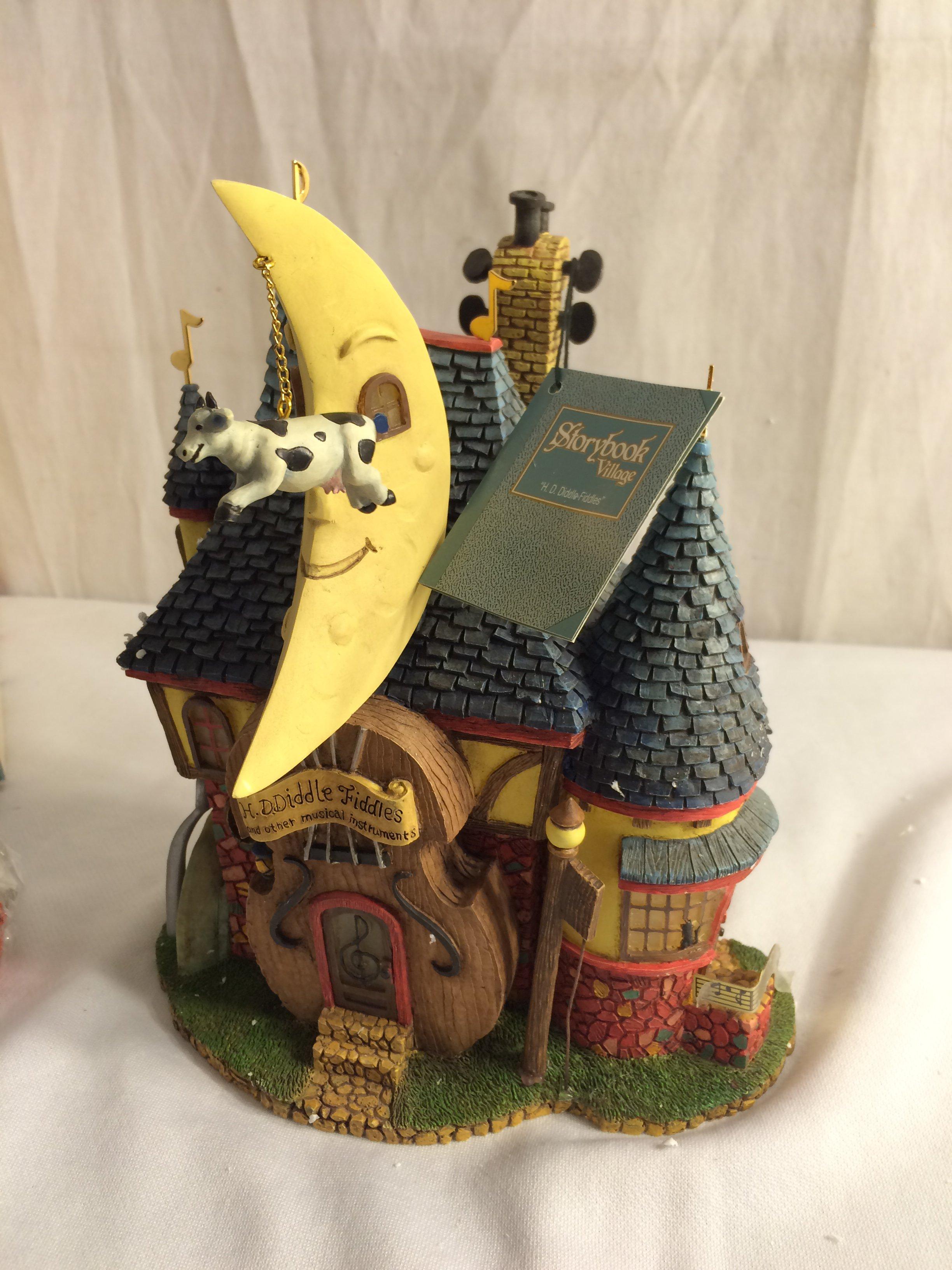 Collector Storybook Village Fairy Tales "H.D. Diddle Fiddles" Handpainted Lighted Building Set of 4