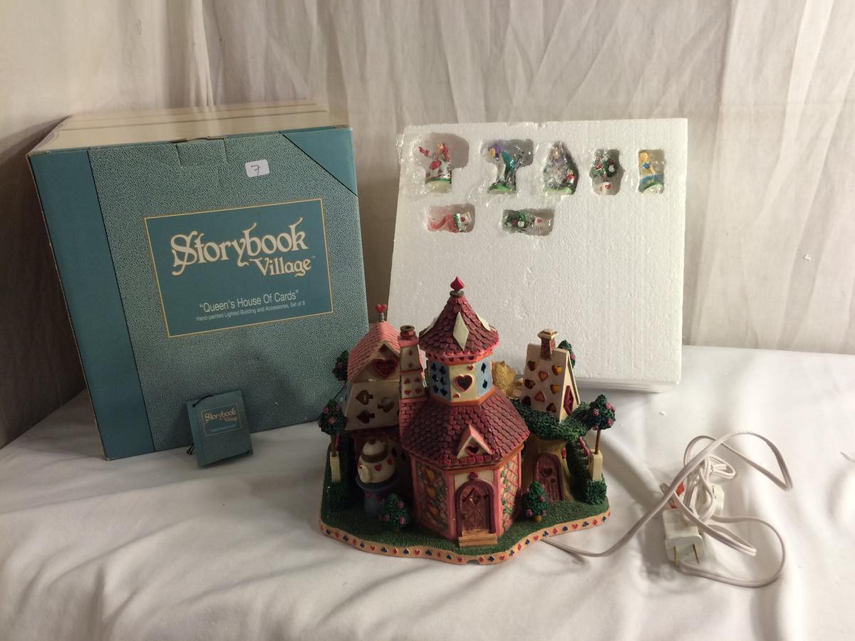 Collector Storybook Village Fairy Tales "Queen's House Of Cards" Handpainted Lighted Building Set Of