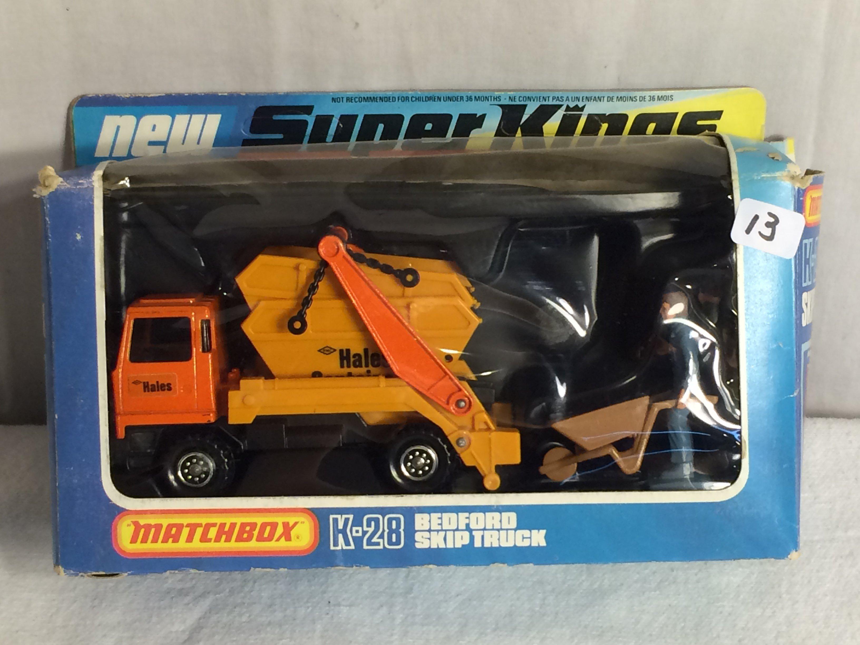 Collector NIP Vintage Matchbox Superkings K-28 Bedford Skip Truck 4.5"Tall by 8"Width Box Size