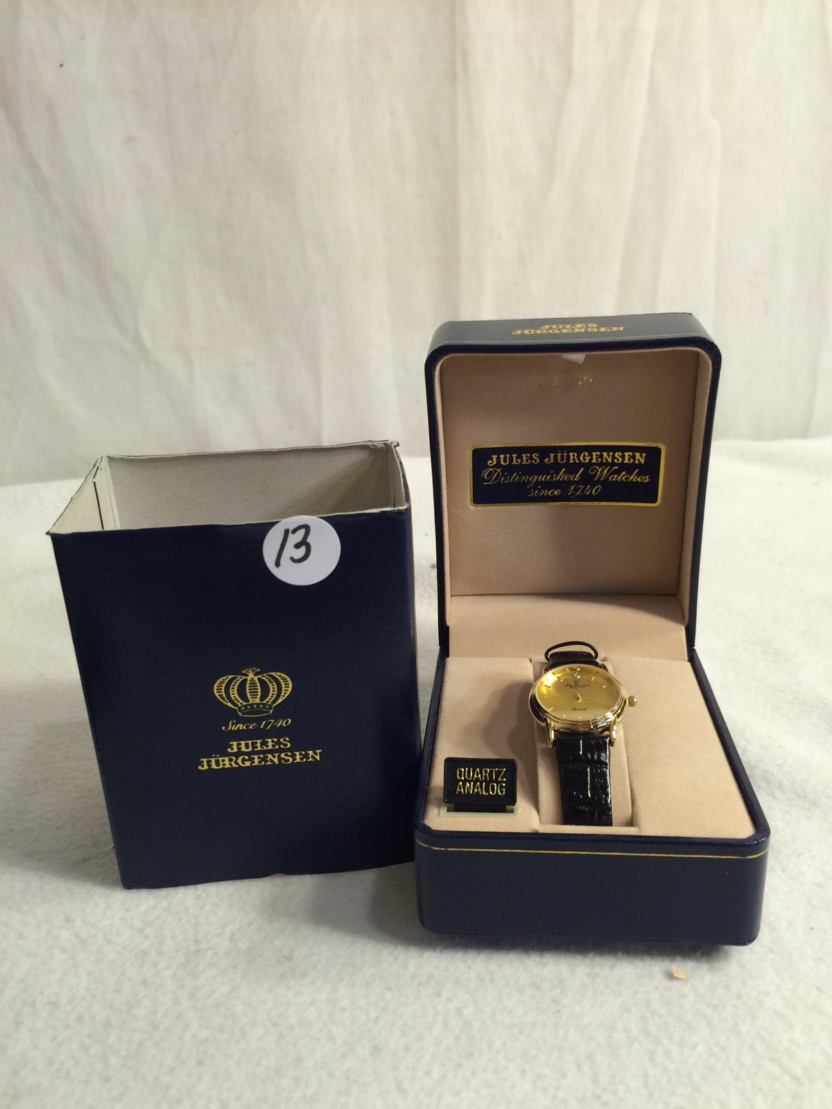 Collector New Jules Jurgensen Quartz 377 72 67LQ Black Leather Wristband Water Resistant