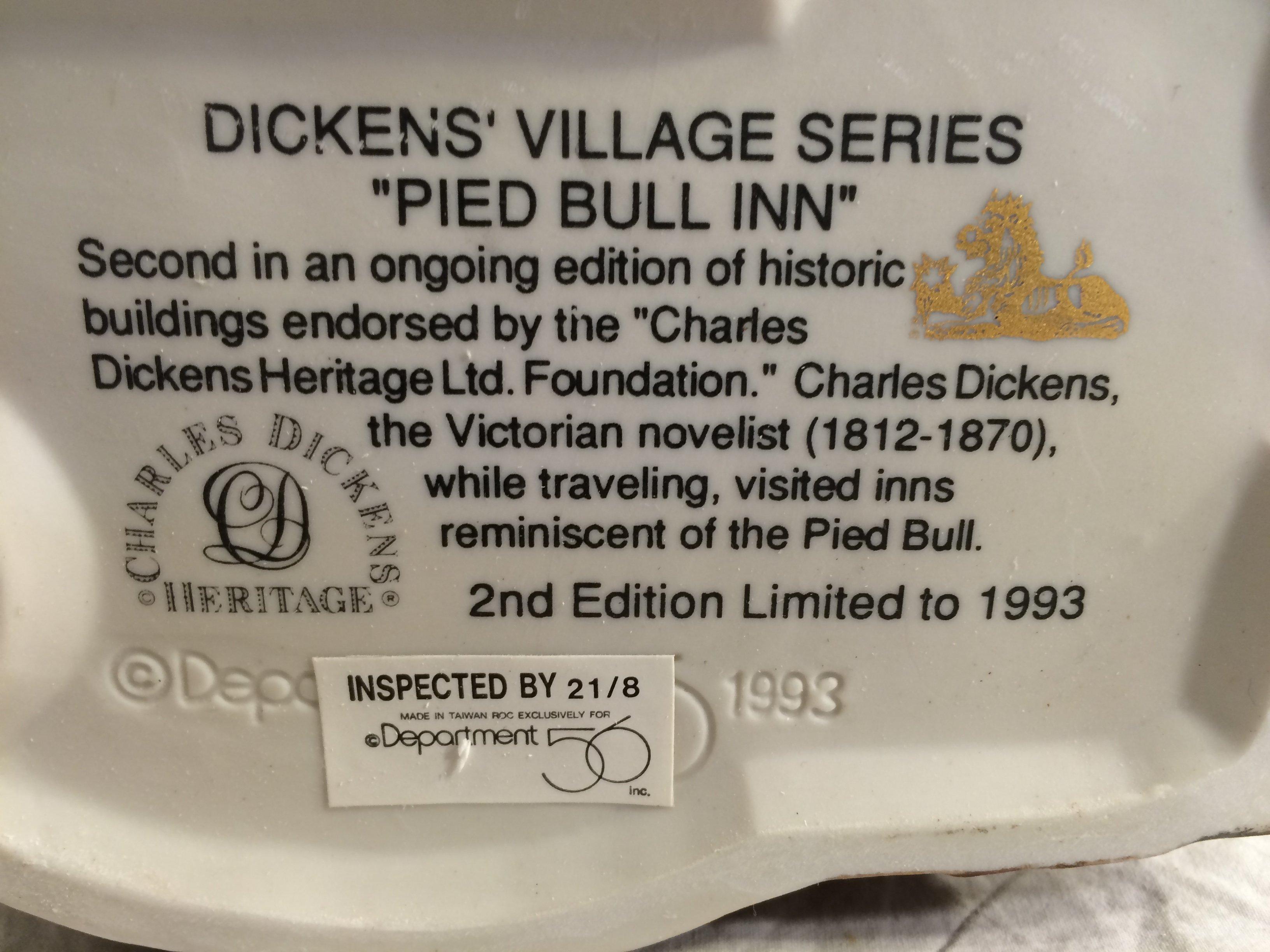 Department 56 Heritage Village Collection Dickens Village Series "The Pied Bull Inn 2nd Edt. 1993