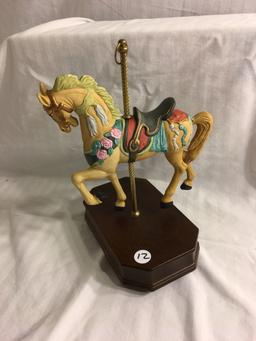 Collector Carousel Musical Horse In Wooden Stand (Not Playing Music" Size:10"Tall - See Photos