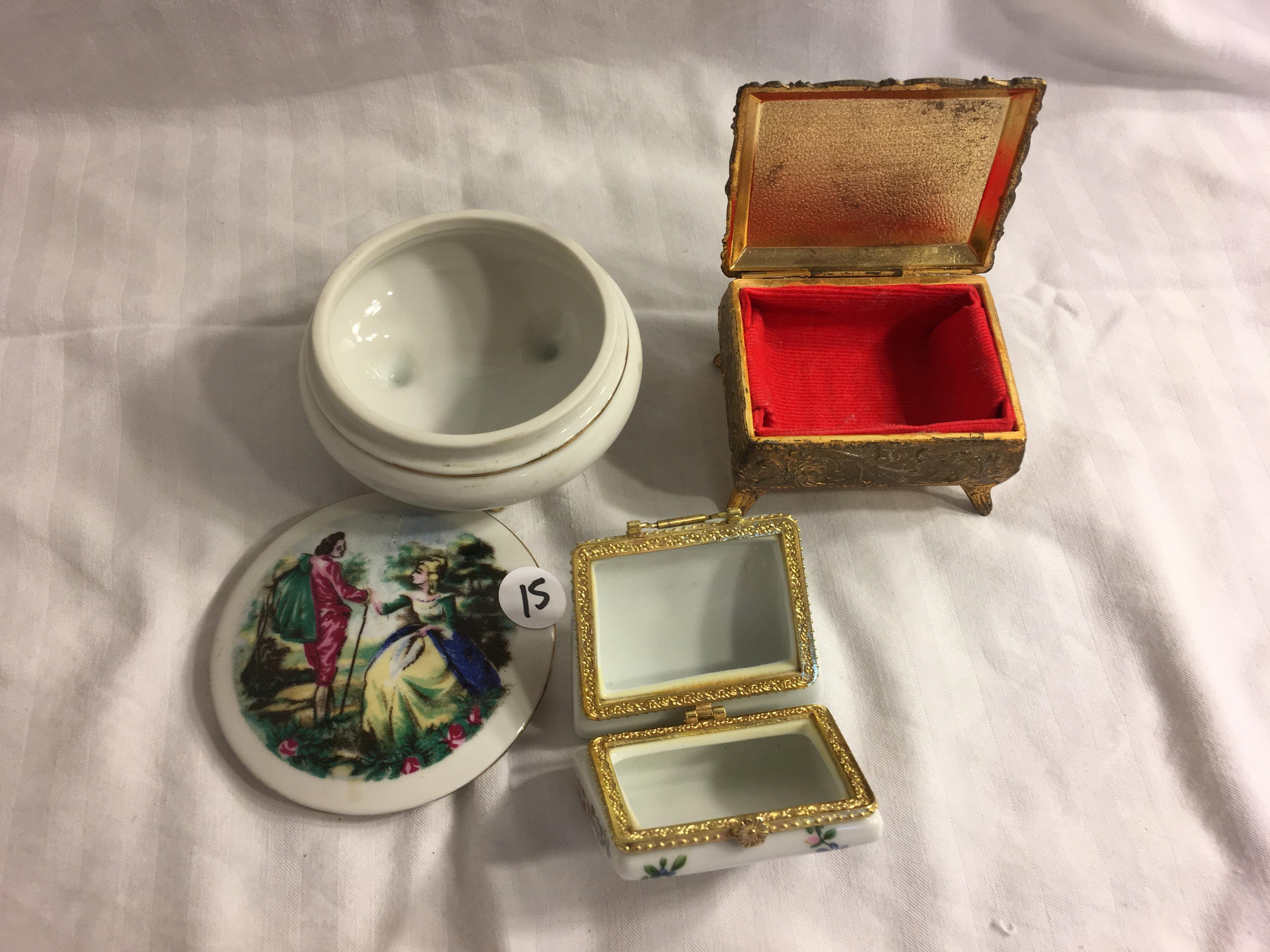 Lot of 3 Pieces Collector Porcelain Trinkets Jewelry Box Assorted Sizes - See Pictures