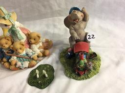 Lot of 2 Pieces Collector Ceramic Elephant and Teddy Bear Figurines Size each: 4-5"Tall - See Photos