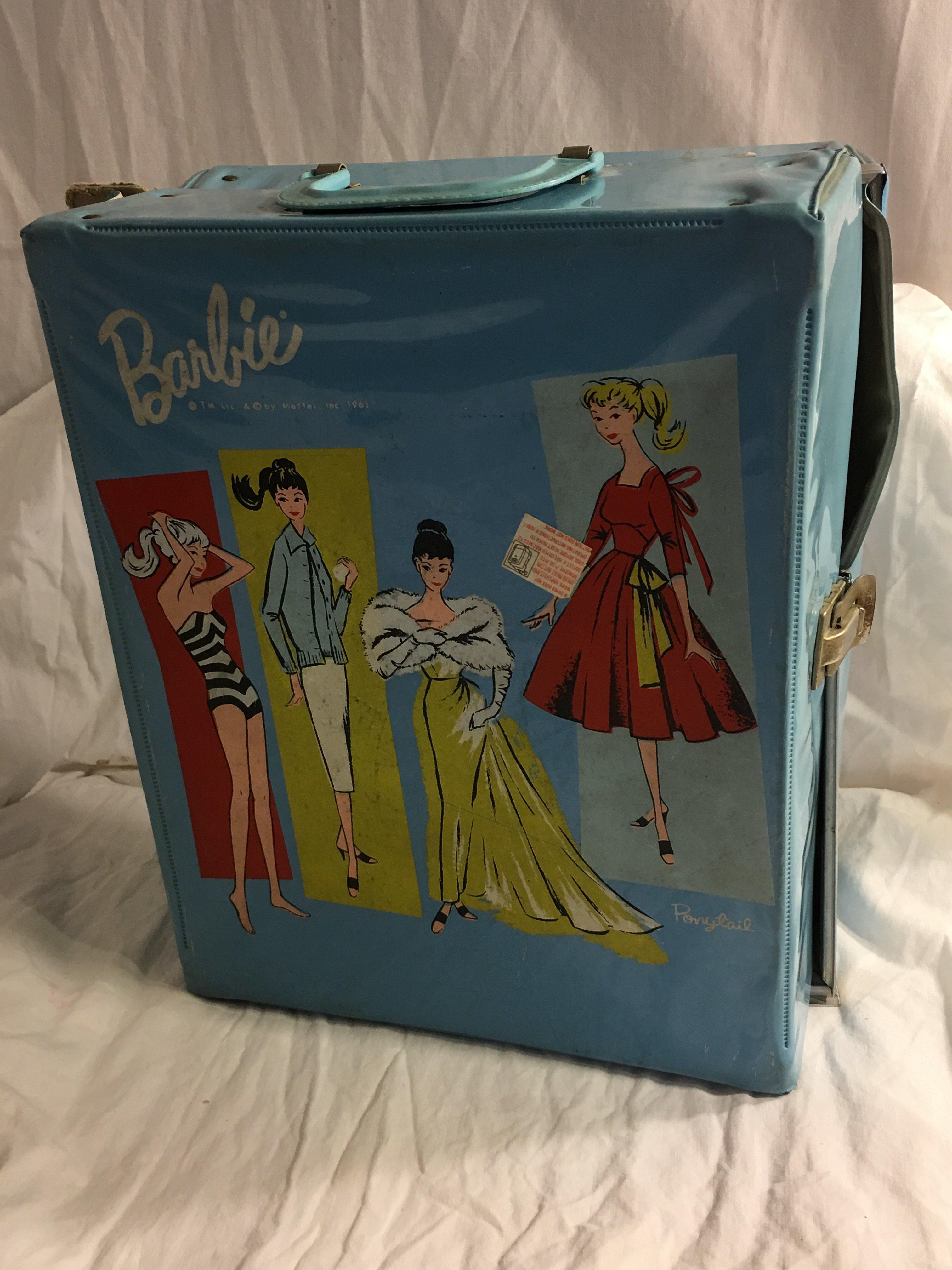 Collector Vintage Barbie Doll Case Ponytail Light Blue Color With Clothes Has Damage Size:13"x11"