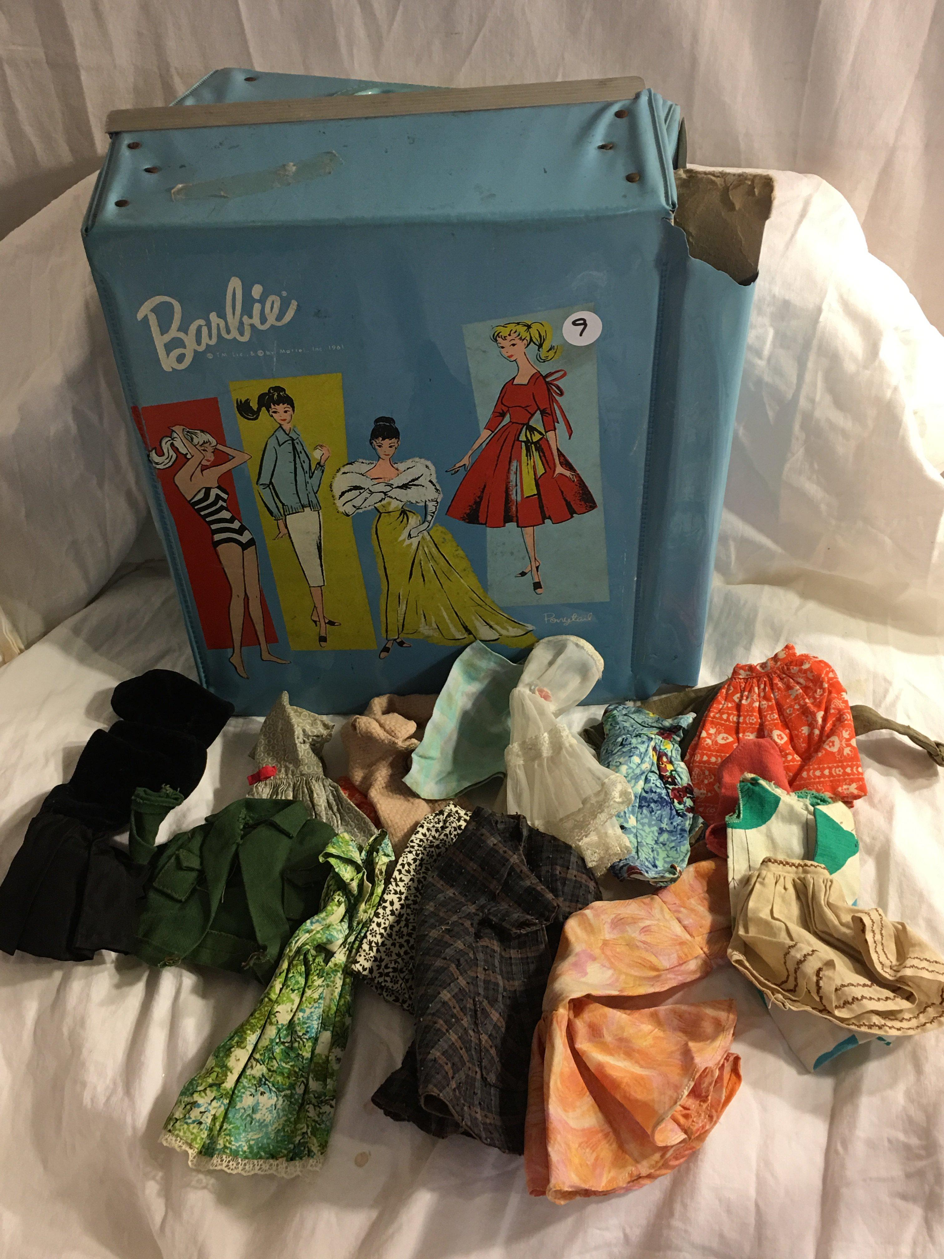 Collector Vintage Barbie Doll Case Ponytail Light Blue Color With Clothes Has Damage Size:13"x11"