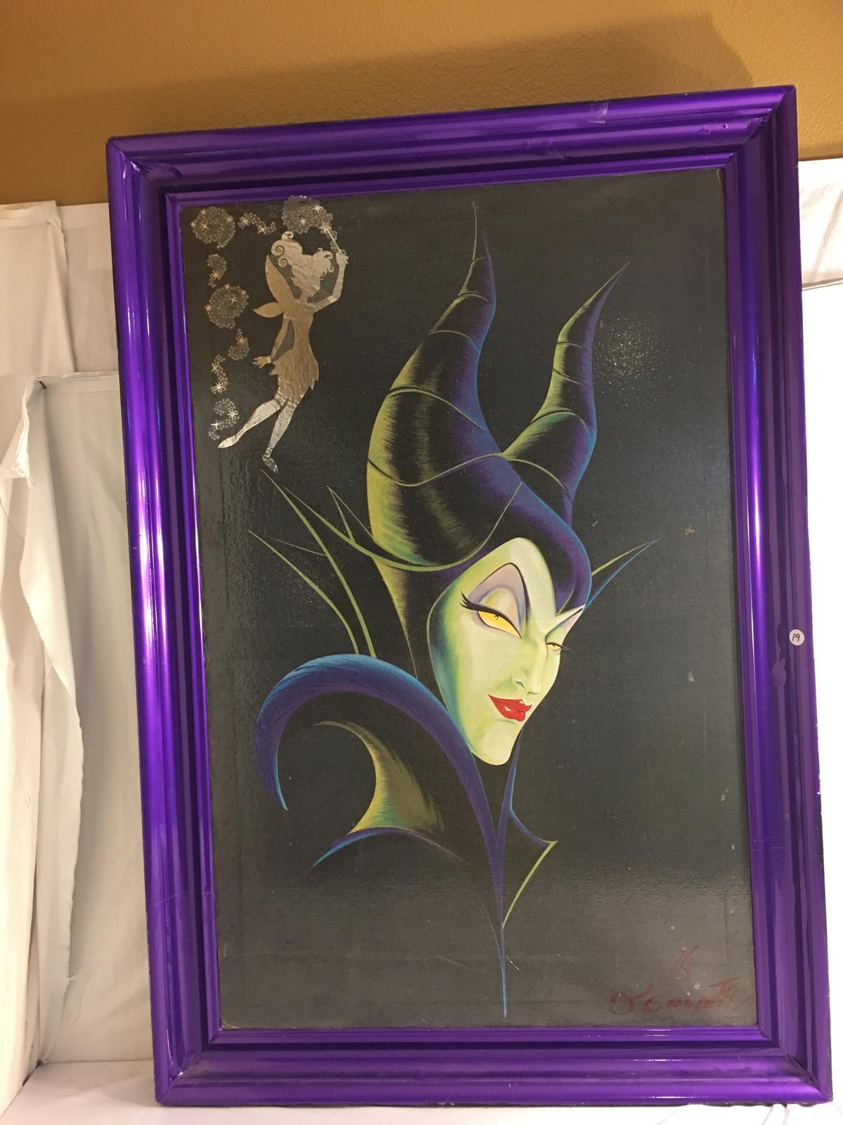 Collector Original Painting On Canvas Signed "Evil Queen" From Snow white & Seven Drwafts in Frame