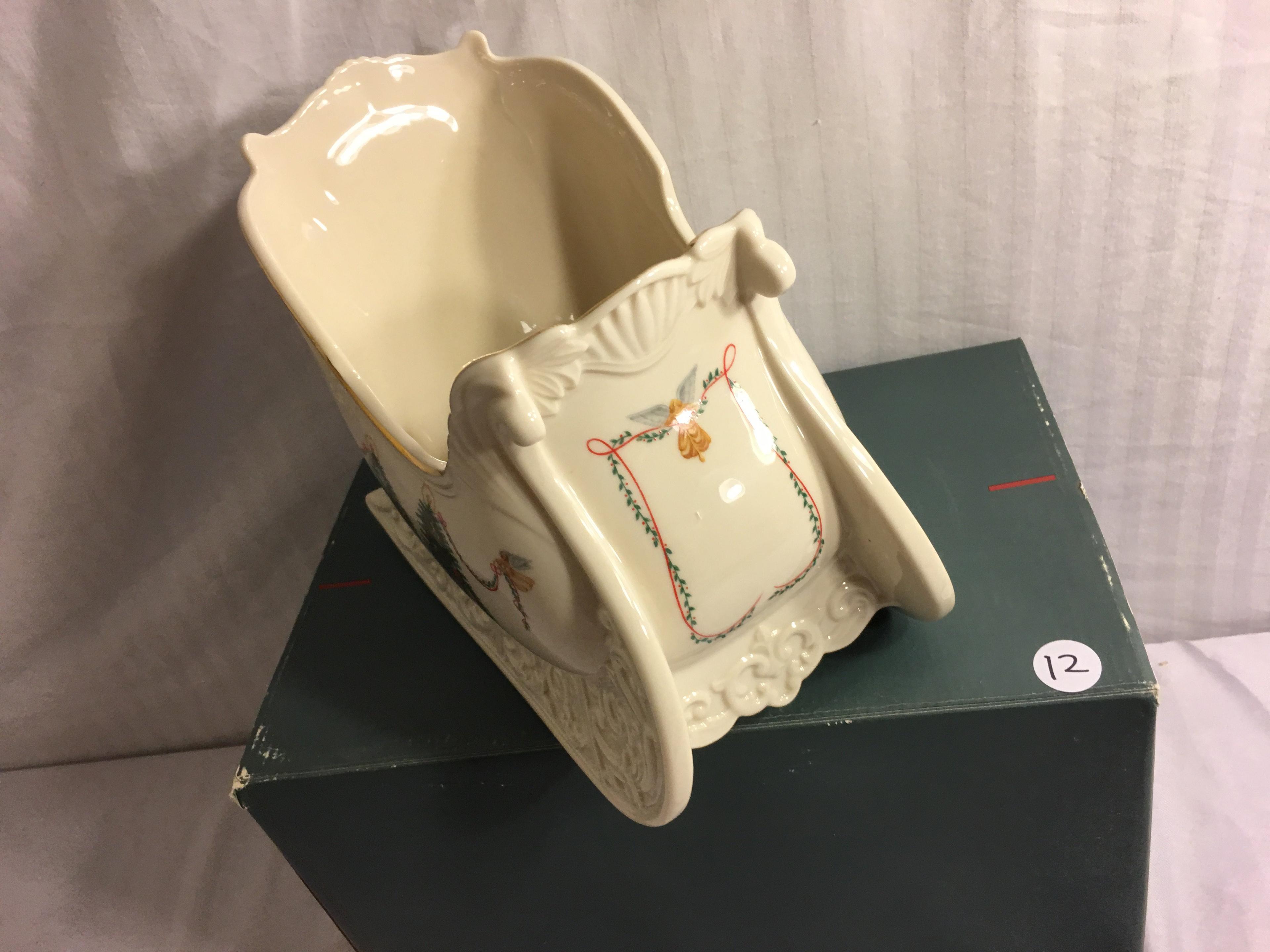 Collector Holiday Lenox Fine Ivory The Joys Of Christmas Sleigh Box Size: 7.5x7.5"x12" Width Box