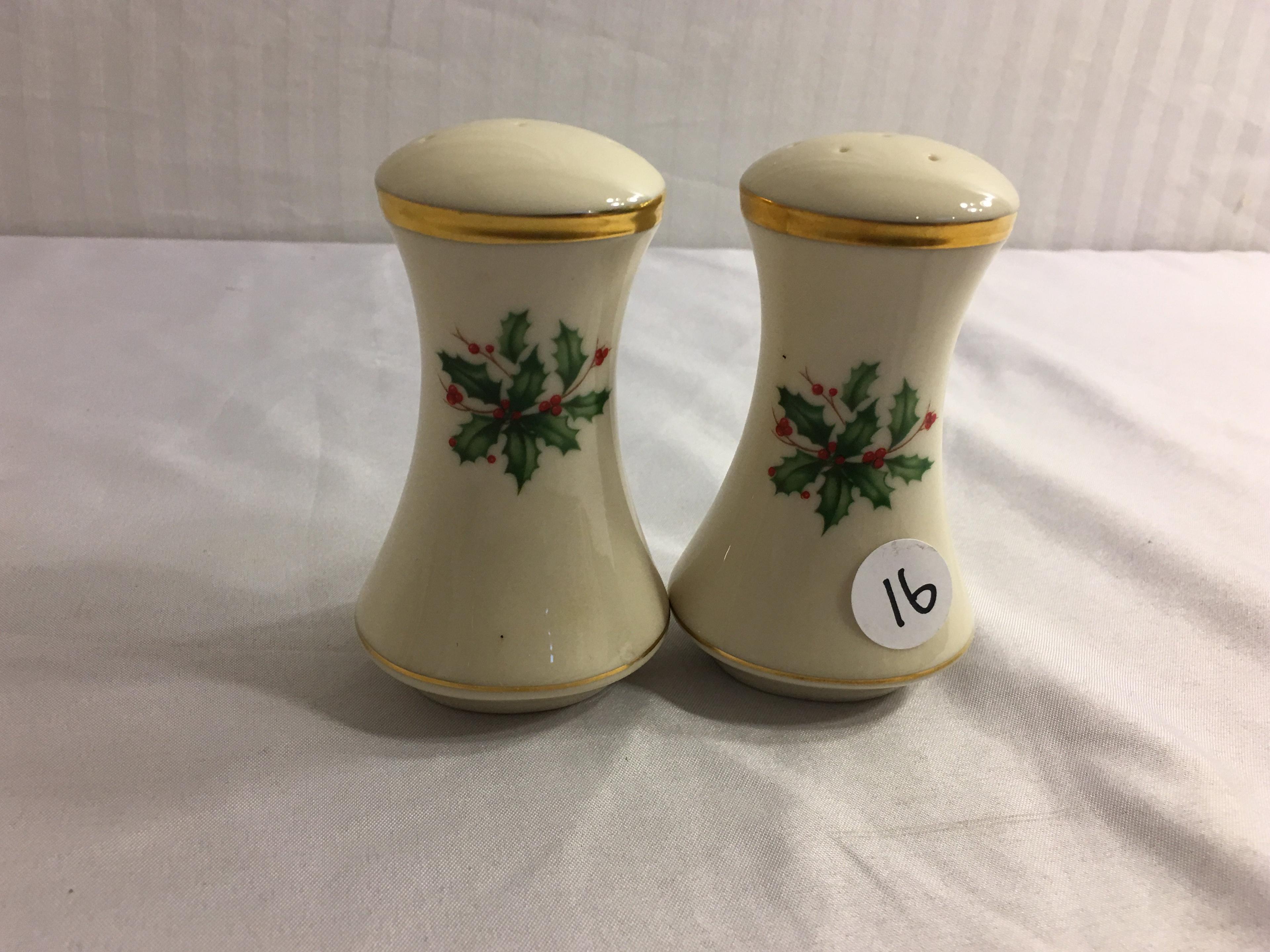 Set of 2 Holiday Lenox Porcelain Salt and Pepper Size each: 3.5/8"Tall/each - See Pictures
