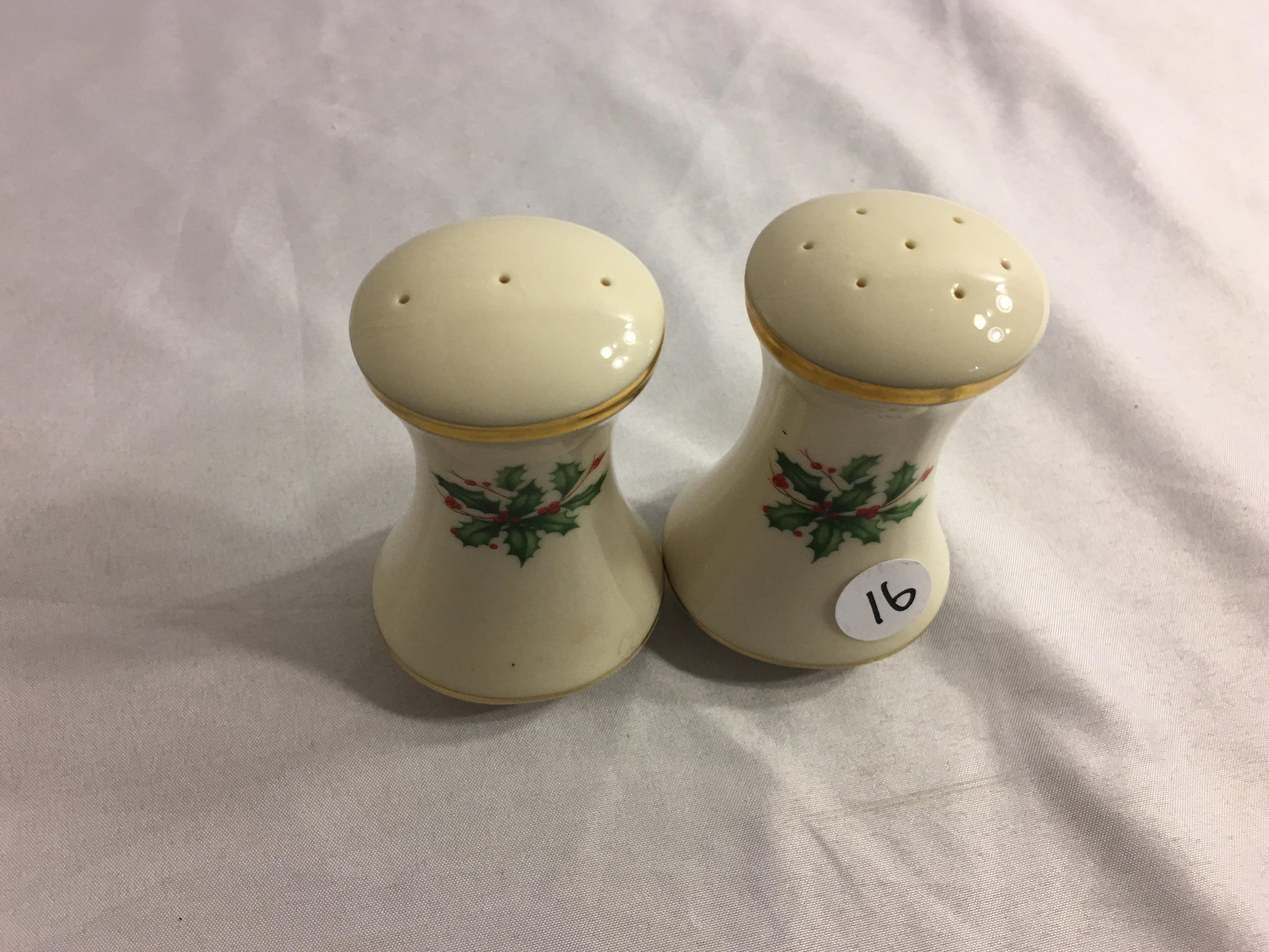 Set of 2 Holiday Lenox Porcelain Salt and Pepper Size each: 3.5/8"Tall/each - See Pictures