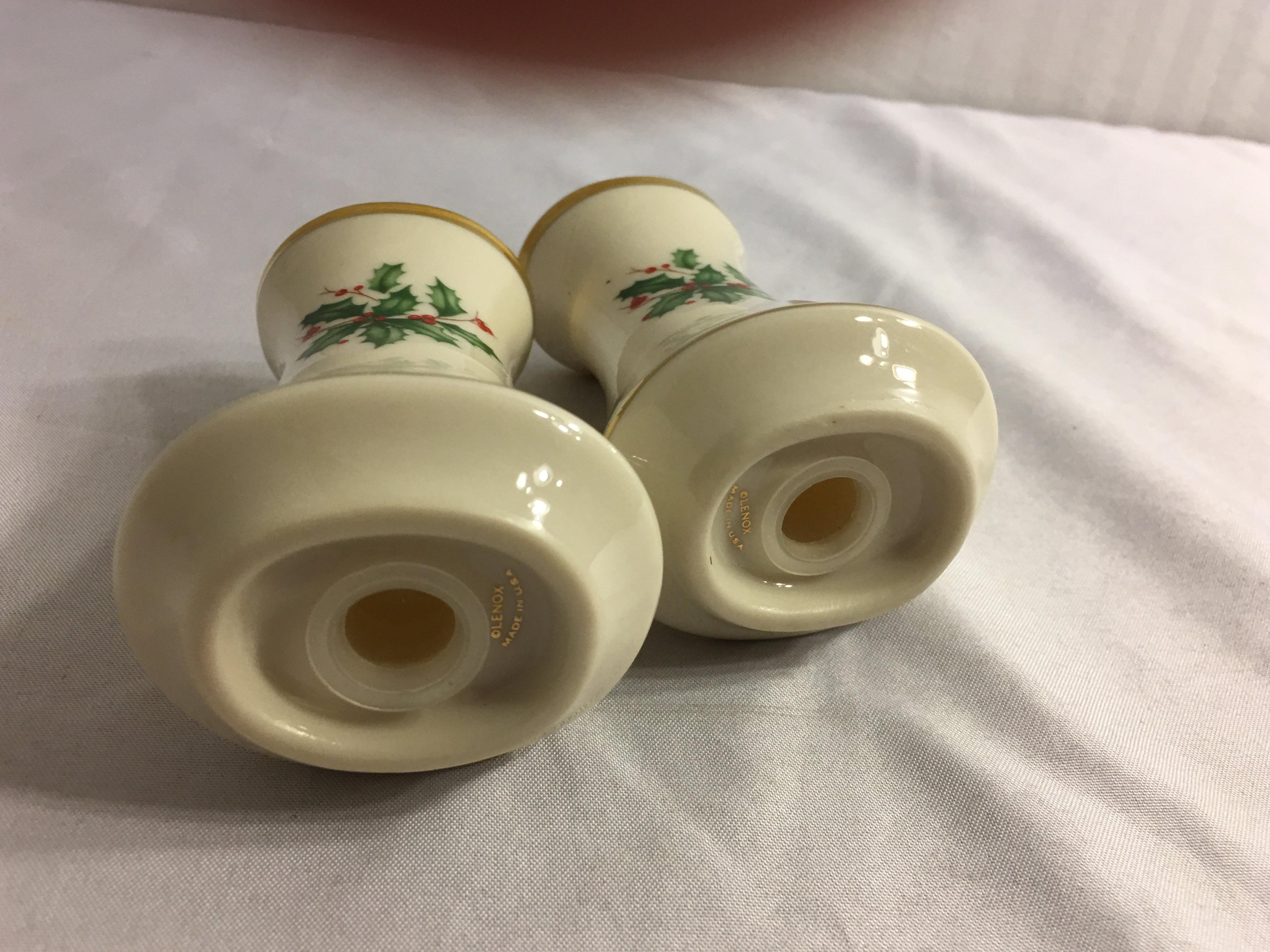 Set of 2 Holiday Lenox Porcelain Salt and Pepper Size each: 3.5/8"Tall/each - See Pictures