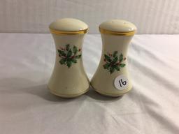 Set of 2 Holiday Lenox Porcelain Salt and Pepper Size each: 3.5/8"Tall/each - See Pictures