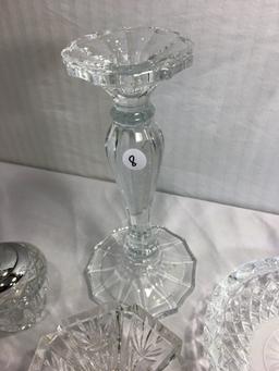 Lot of 4 Pcs. Assorted Crystal Glass  Heavy Duty Candle Holder, Lighter, Ashtray, Candy Dish