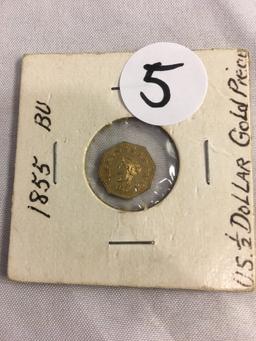 Collector 1855  U.S, 1/2 Dollar California Gold Coin