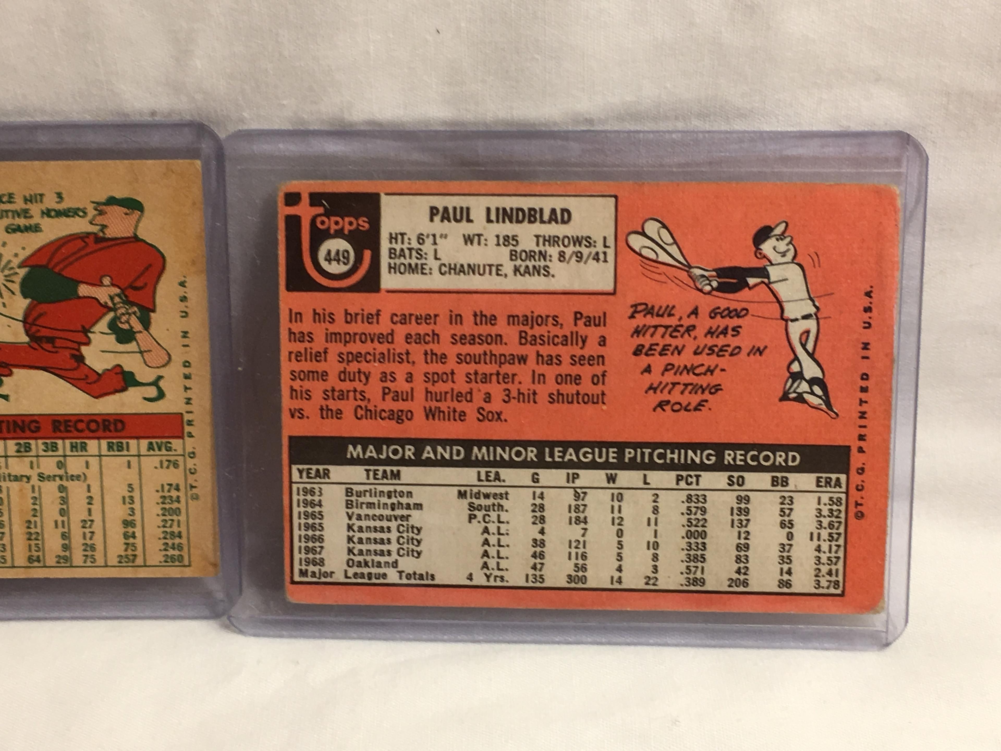 Lot of 2 Pcs Collector Vintage Sports Baseball Trading Cards Jim Lemon and Paul Lindblad Sport Cards