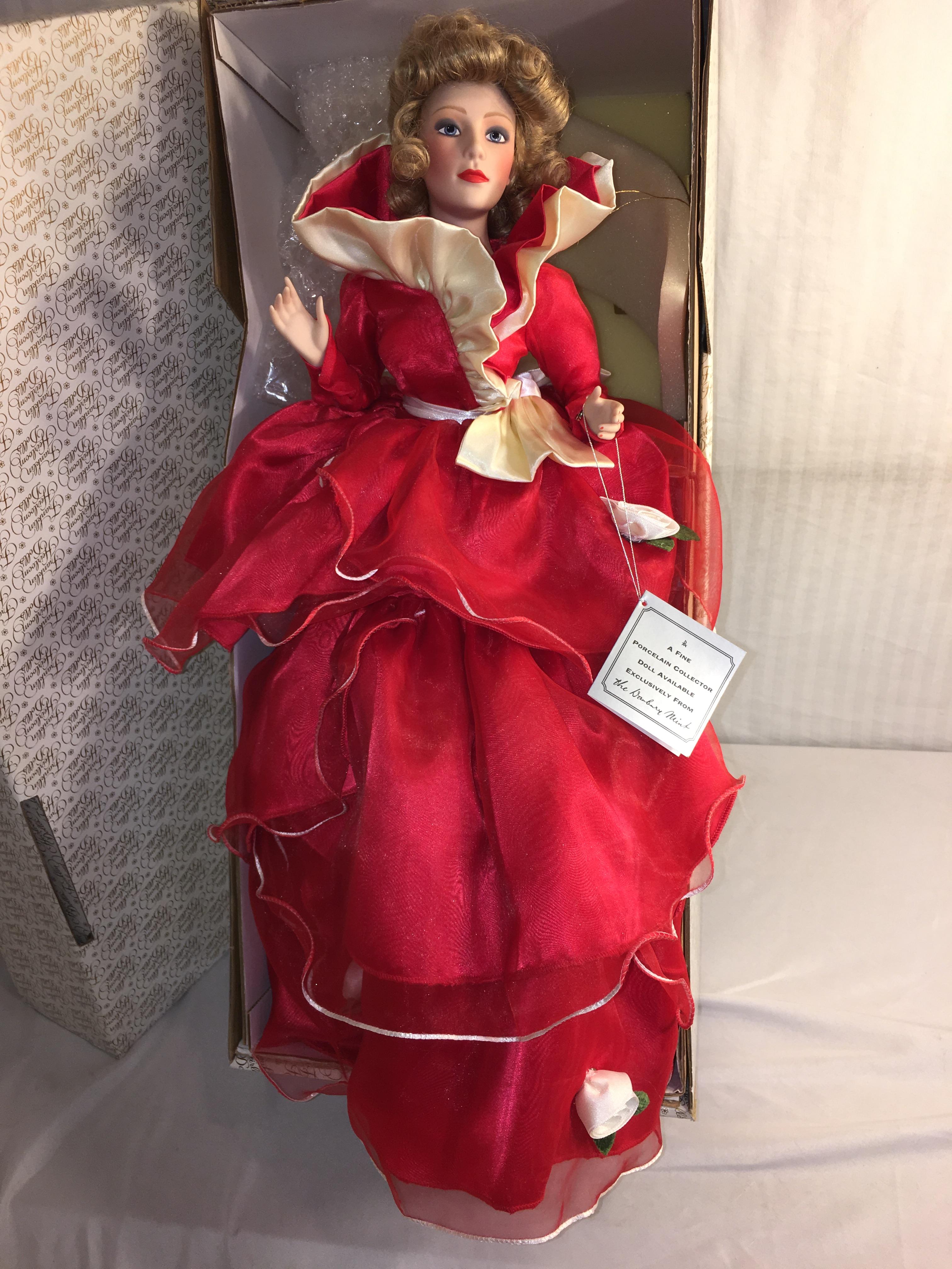 Collector Franklin Heirloom Danbury Mint Girl in Scarlett Dress Porcelain Doll Box: 26"x12"